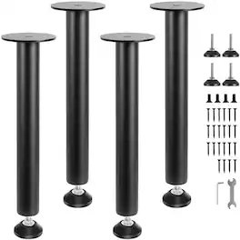 VEVOR - 16 Inch Adjustable Desk Legs, Reinforced Steel Office Table Furniture legs Set of 4 for DIY - Black