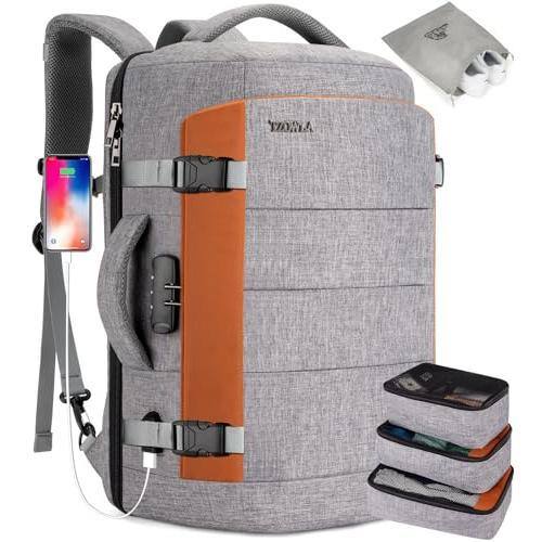 Live At Space - 40l Travel Laptop Backpack For Men Women Carry On Flight Approved Large Capacity Water Resistant Anti Backpacks With - Grey(backpack With 3 Packing Cubes)-Large