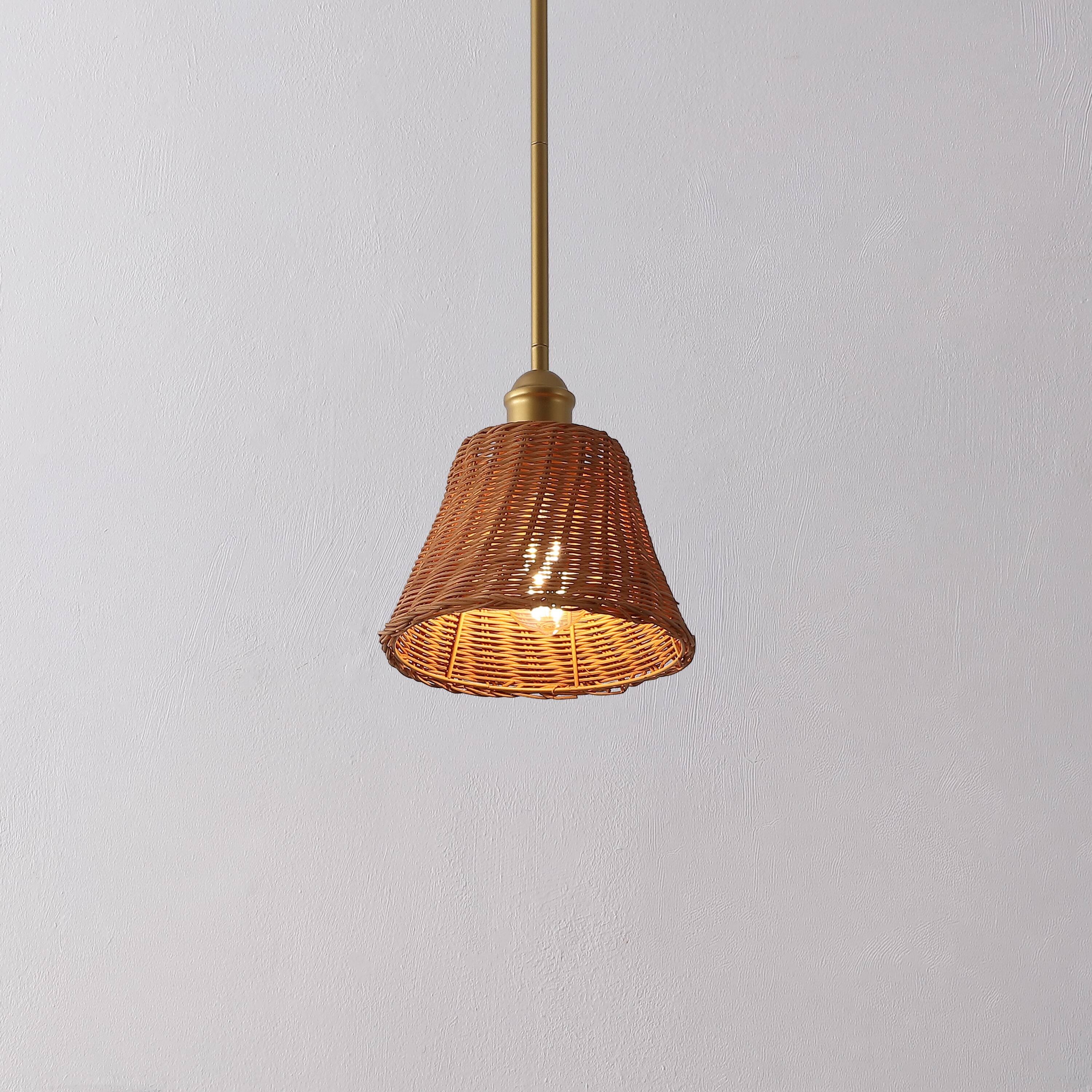 Alt View 1. Jonathan Y - Hattie 8.75" 1-Light Woven Rattan Pendant Light, Gold Painting with Brown Empire Shade for Kitchen or Dining Room - Brown.