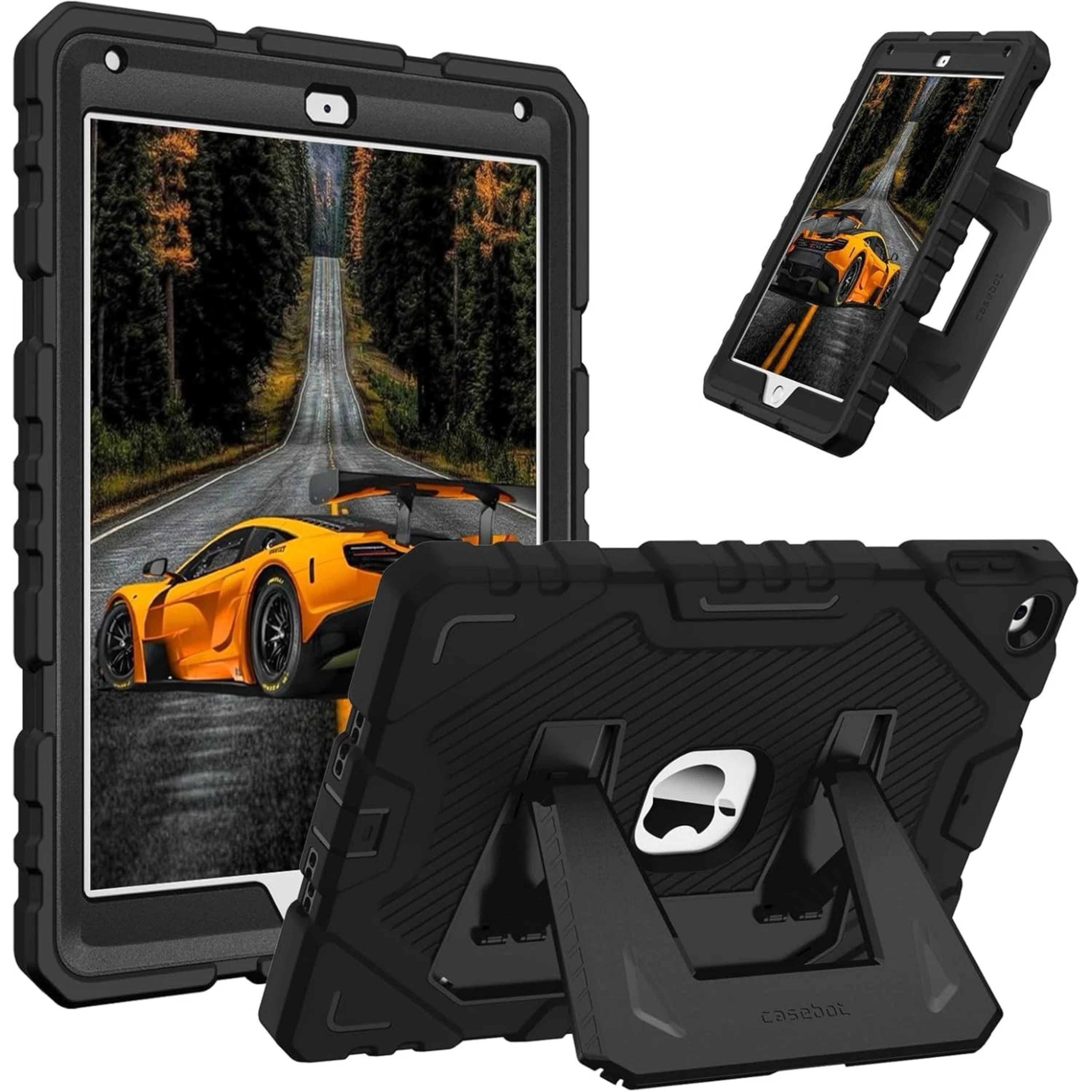 Front. Kitcheniva - Rugged Shockproof Cover For iPad 6th/5th Generation / iPad Air 2 With Kickstand  9.7” Black - Black.