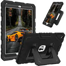 Front. Kitcheniva - Rugged Shockproof Cover For iPad 6th/5th Generation / iPad Air 2 With Kickstand 9.7” Black - Black.