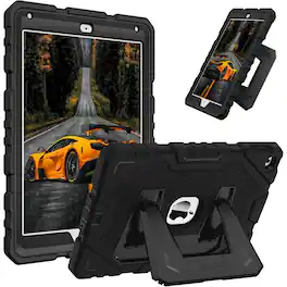 Kitcheniva - Rugged Shockproof Cover For iPad 6th/5th Generation / iPad Air 2 With Kickstand 9.7” - Black