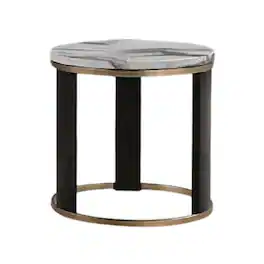 Manhattan Lane - Besy Side End Table, 24 Inch Faux Marble, Ring Base - White, Gold, Black
