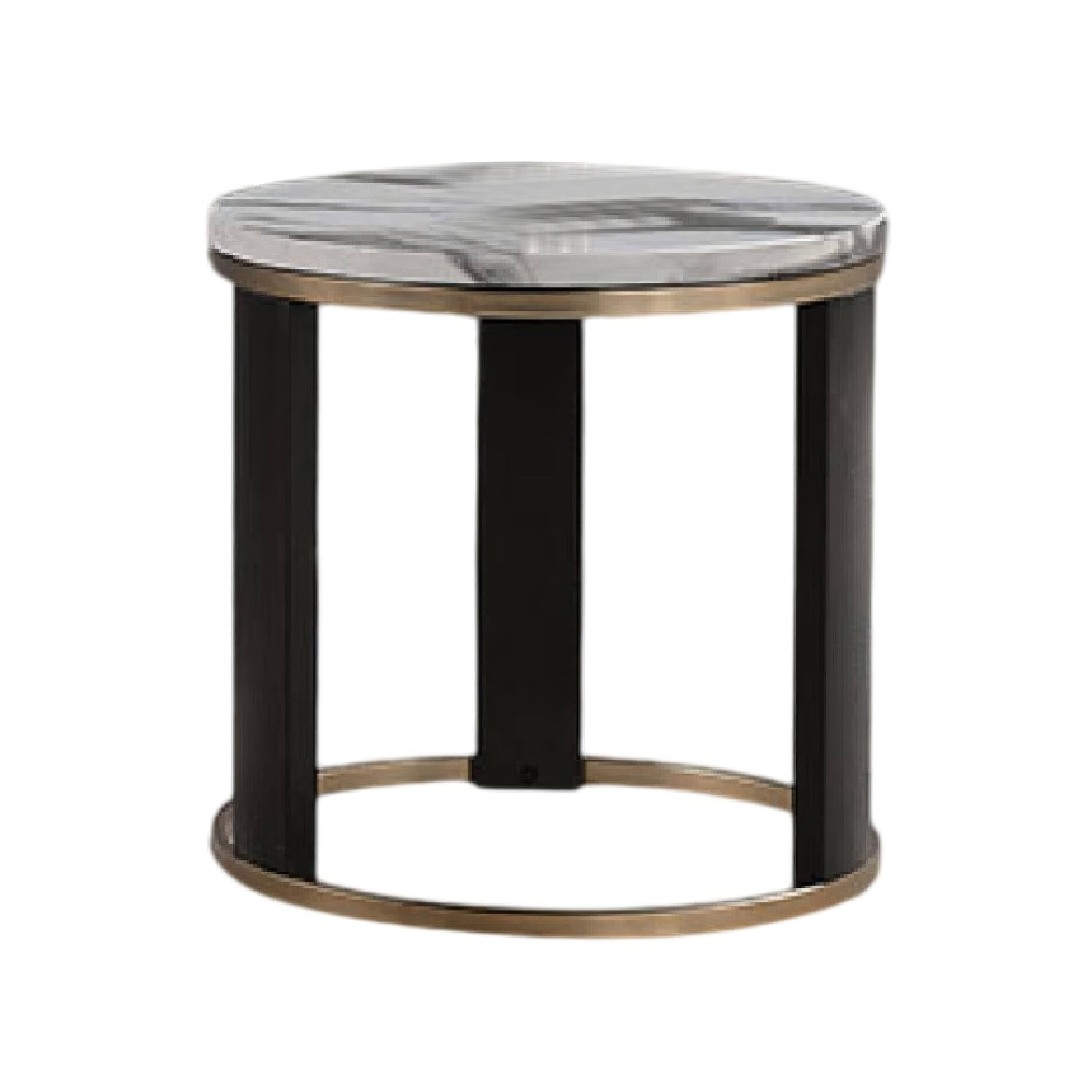 Front. Manhattan Lane - Besy Side End Table, 24 Inch  Faux Marble,  Ring Base, - White, Gold, Black.