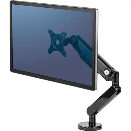 Front. Fellowes - Fellowes Platinum Series High Quality Single Monitor Arm for 40-Inch Monitors, Full Motion, 360° Rotation, VESA - Black.
