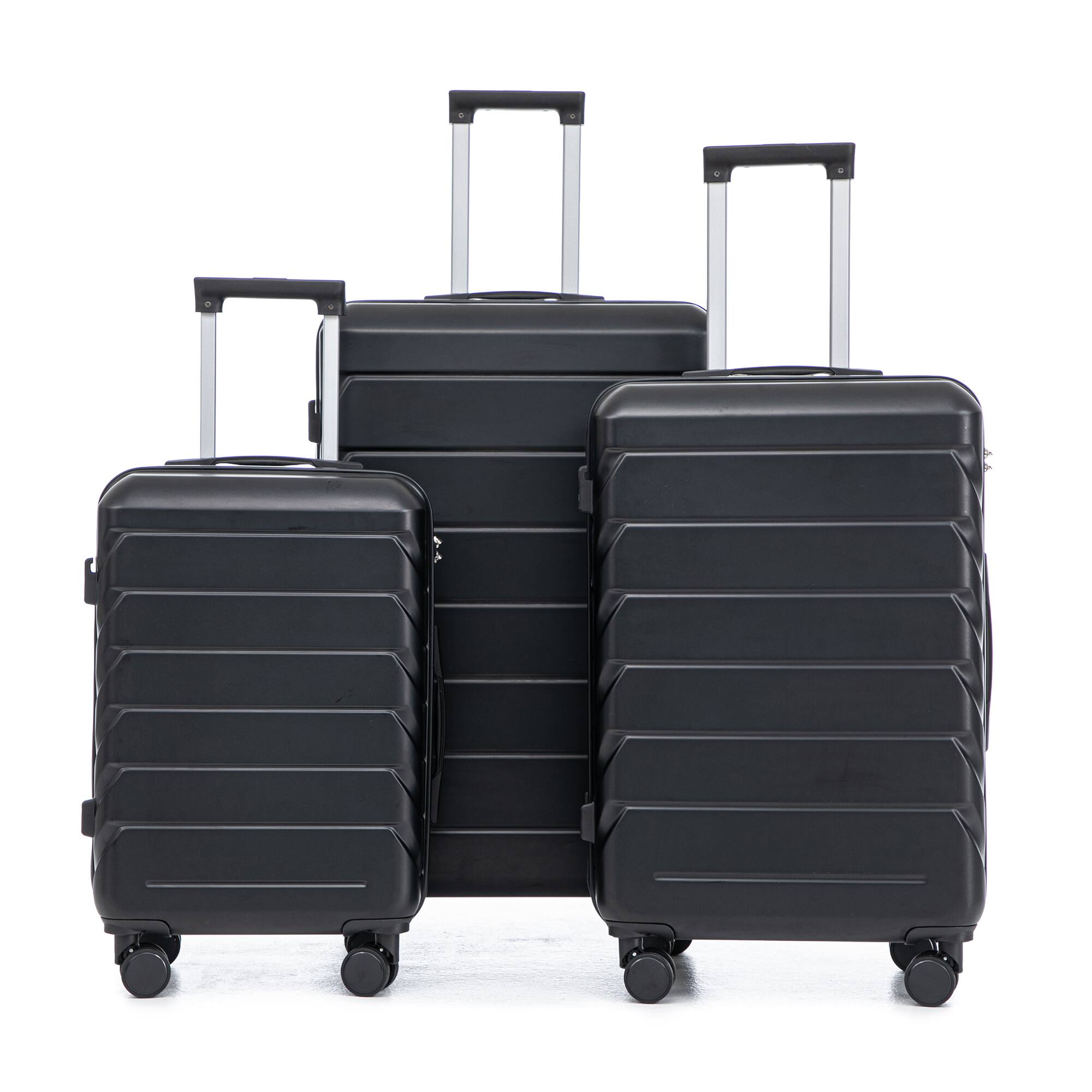 Front. Dexmalle - Dexmalle-3Pces 20"/24"/28" ABS Spinner Wheel Luggage-Black - Black.