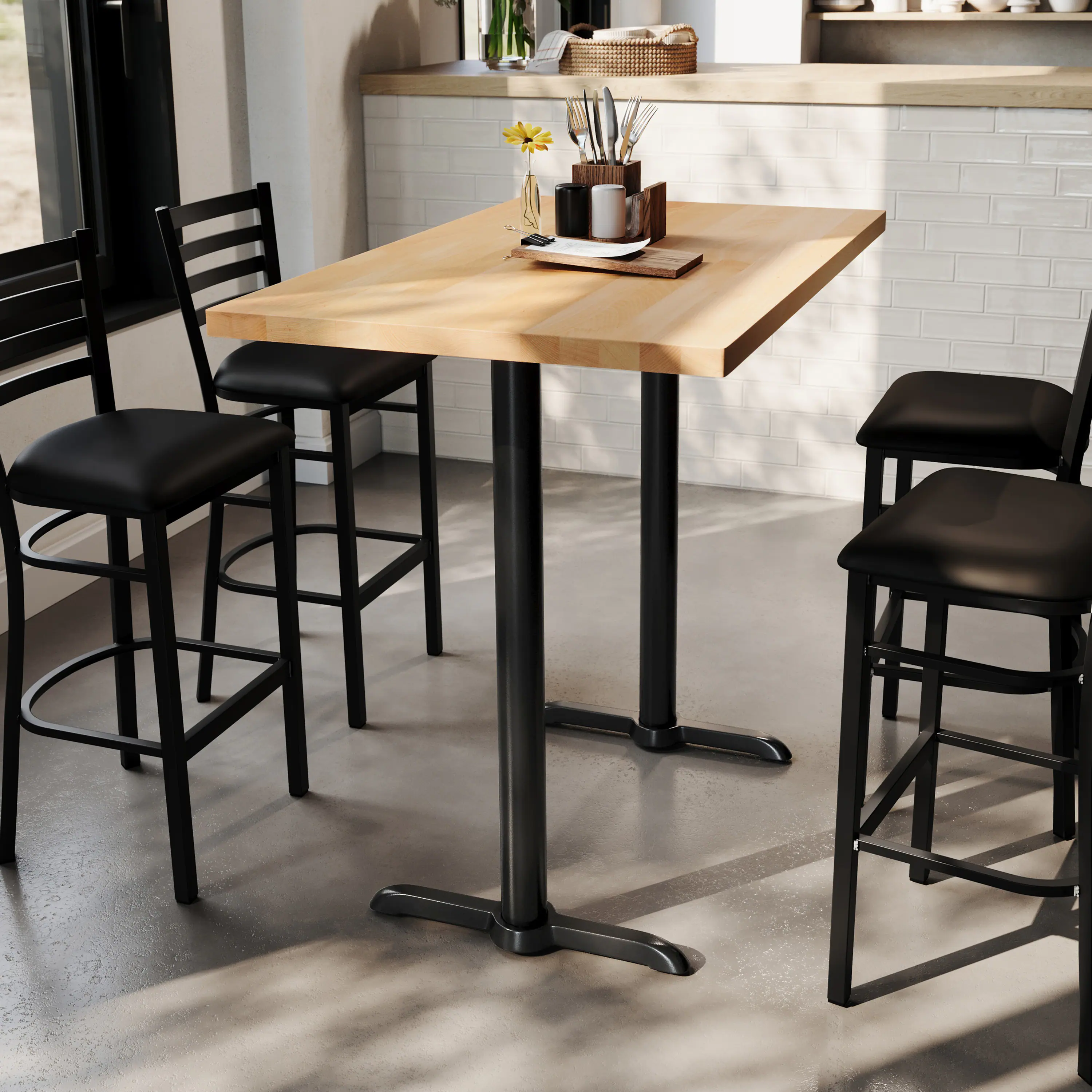 Alt View 2. Flash Furniture - Bennett 30" x 48" Solid Wood Commercial Indoor Tabletop in Natural with Dual 5" x 22" Bar Height Rust-Resistant Black Ca - Natural.