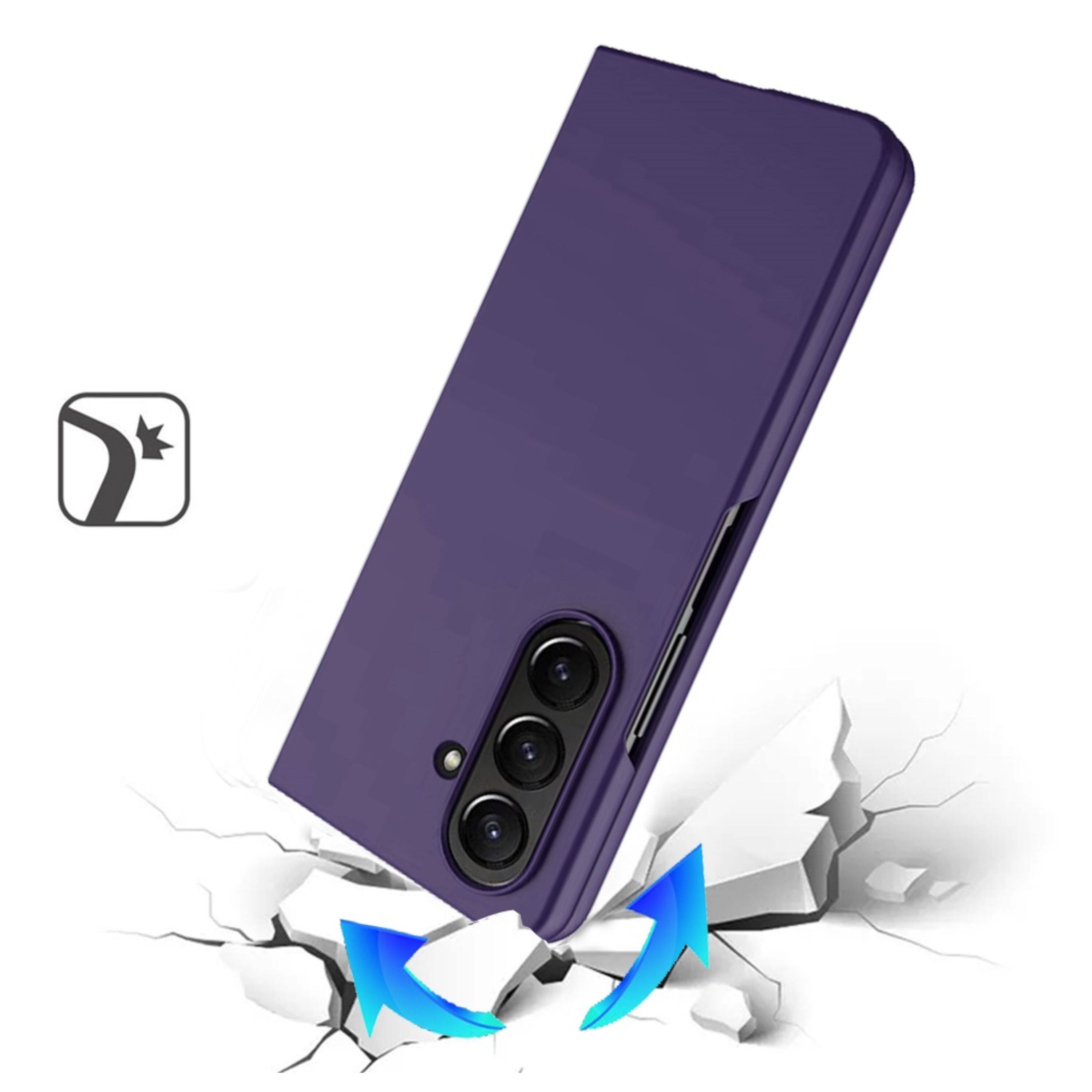 Left. Kitcheniva - Premium Matte Flip Snap-On Case With Tempered Glass For Samsung Galaxy Z Fold 7 Dark Purple - Dark Purple.