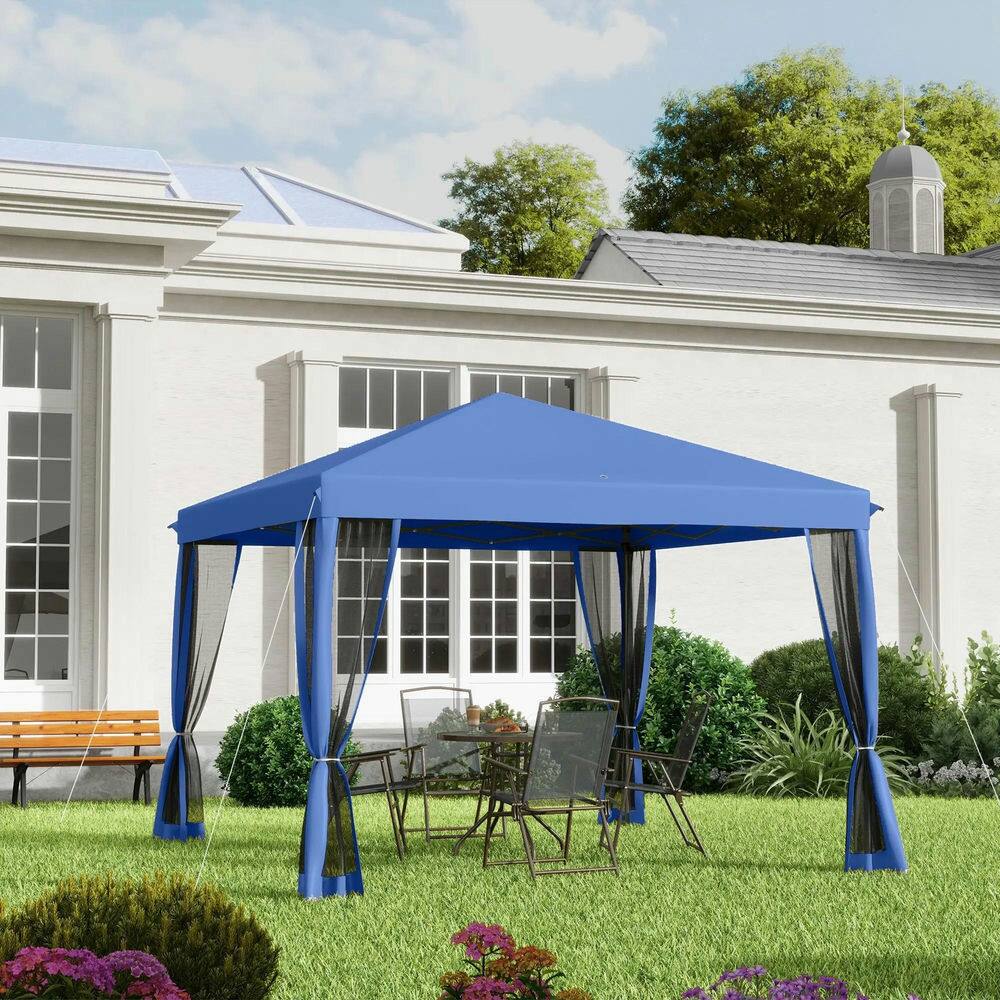 Alt View 5. Spaco - Spaco 10' x 10' Pop Up Canopy Tent with Netting,Instant Gazebo,Screen House - Blue.