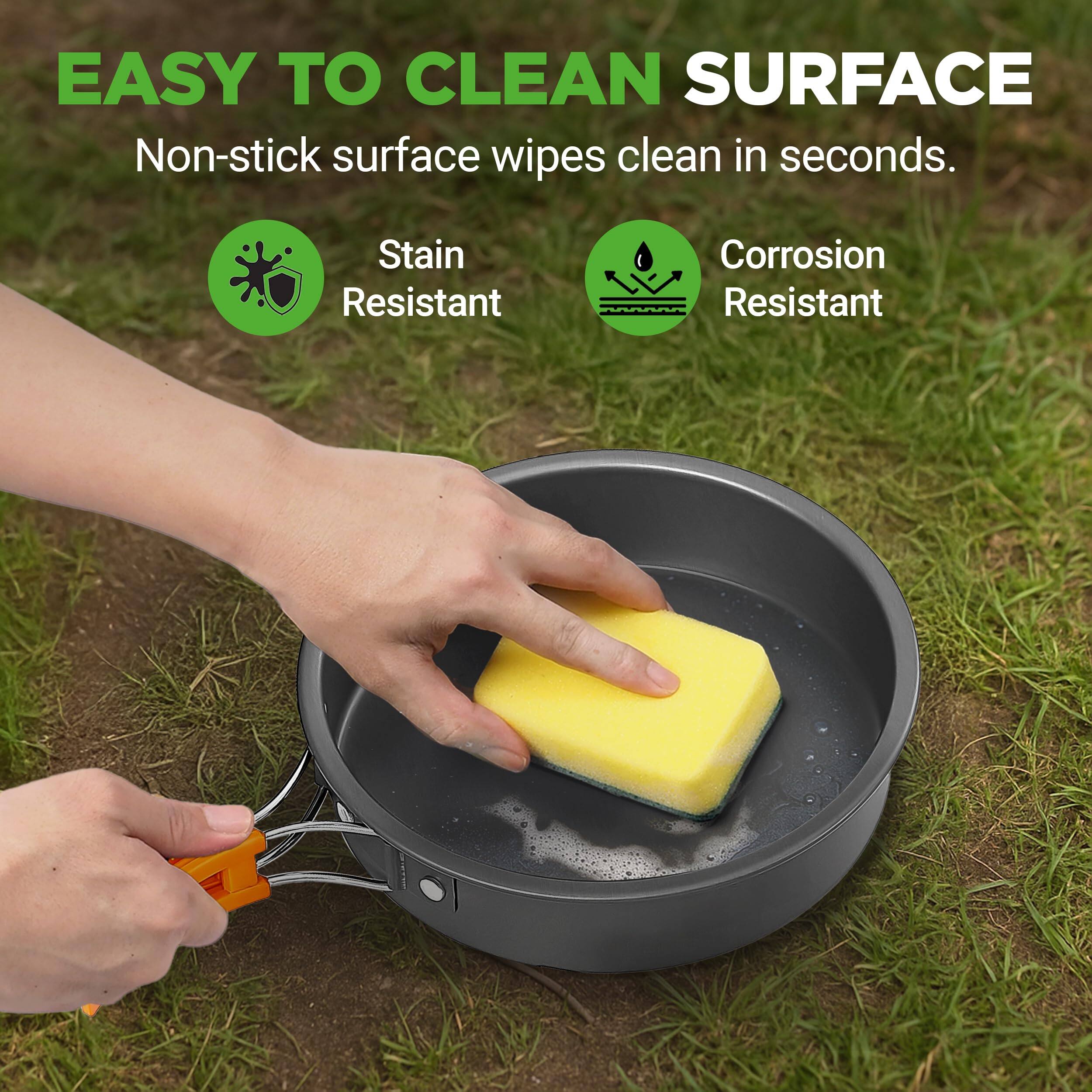 EASY TO CLEAN SURFACE  
Non-stick surface wipes clean in seconds.  
Stain Resistant  
Corrosion Resistant