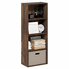 Furinno - LUDER Book Shelf, 4-Tier Bookshelf, Bookcase with Open Shelf, 9.3 x 15.6 x 41.7 - Amber Pine