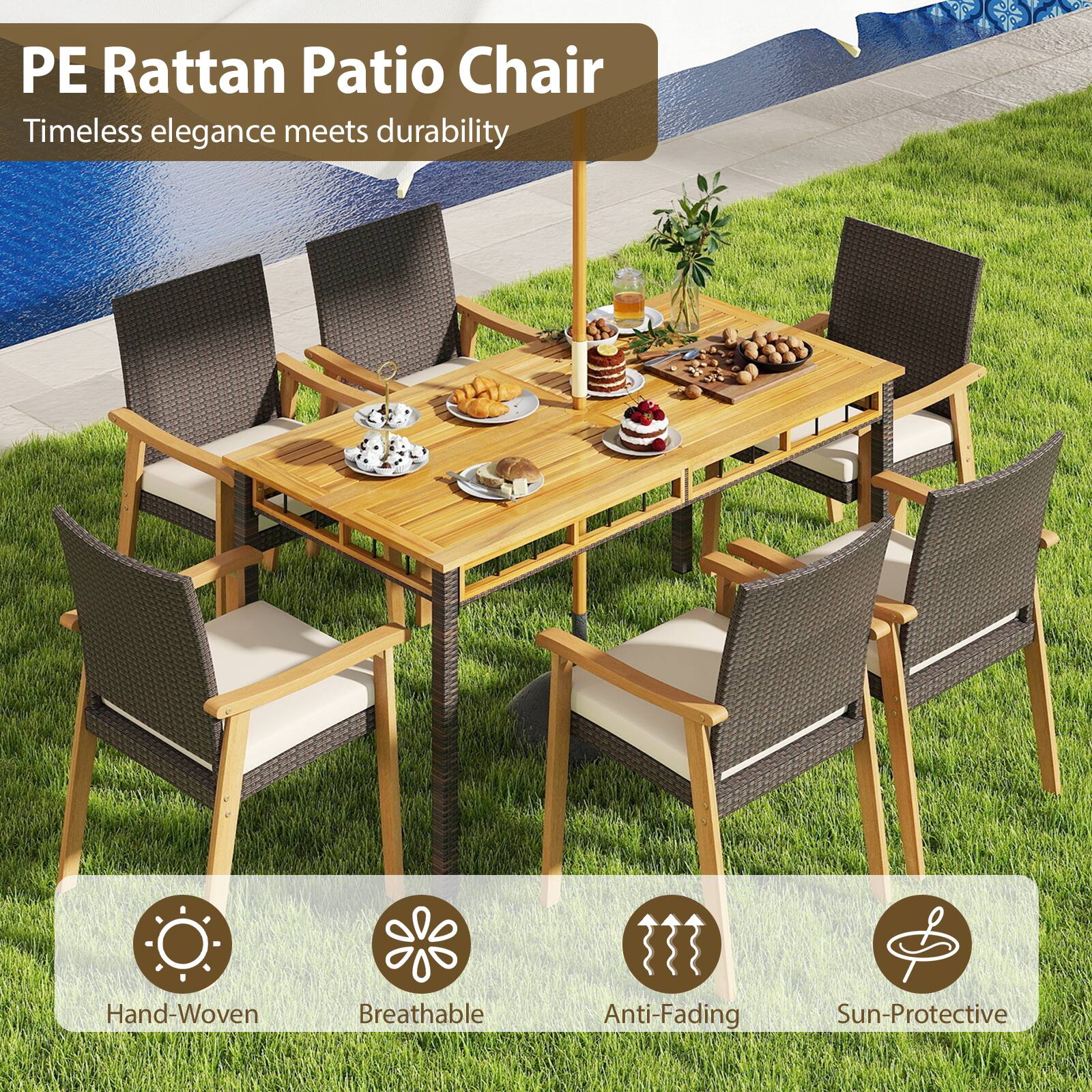 PE Rattan Patio Chair  
Timeless elegance meets durability  

Hand-Woven  
Breathable  
Anti-Fading  
Sun-Protective