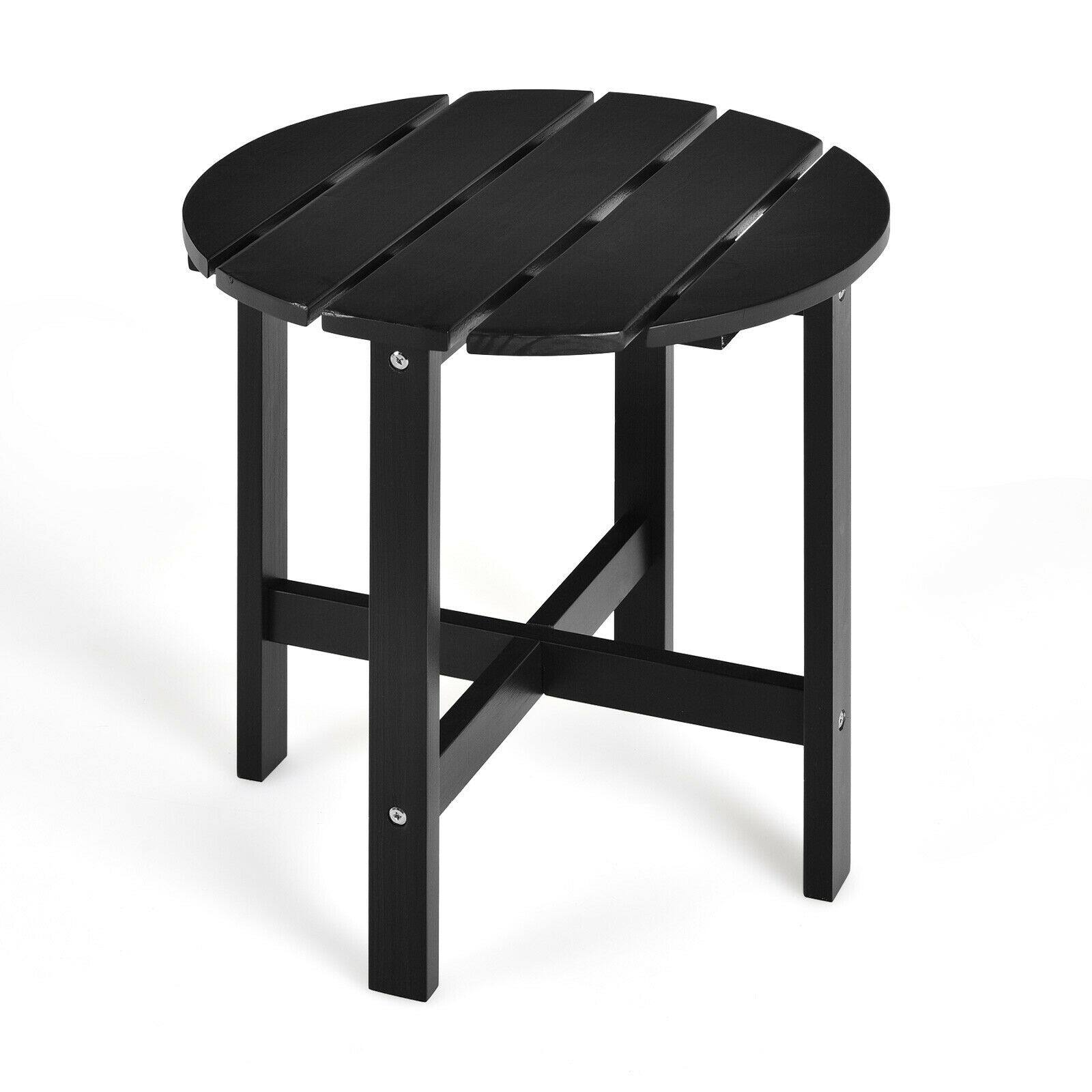 Alt View 9. Gymax - Gymax 2 PCS 18'' Patio Round Side End Coffee Table Wooden Slat Deck Black - Black.