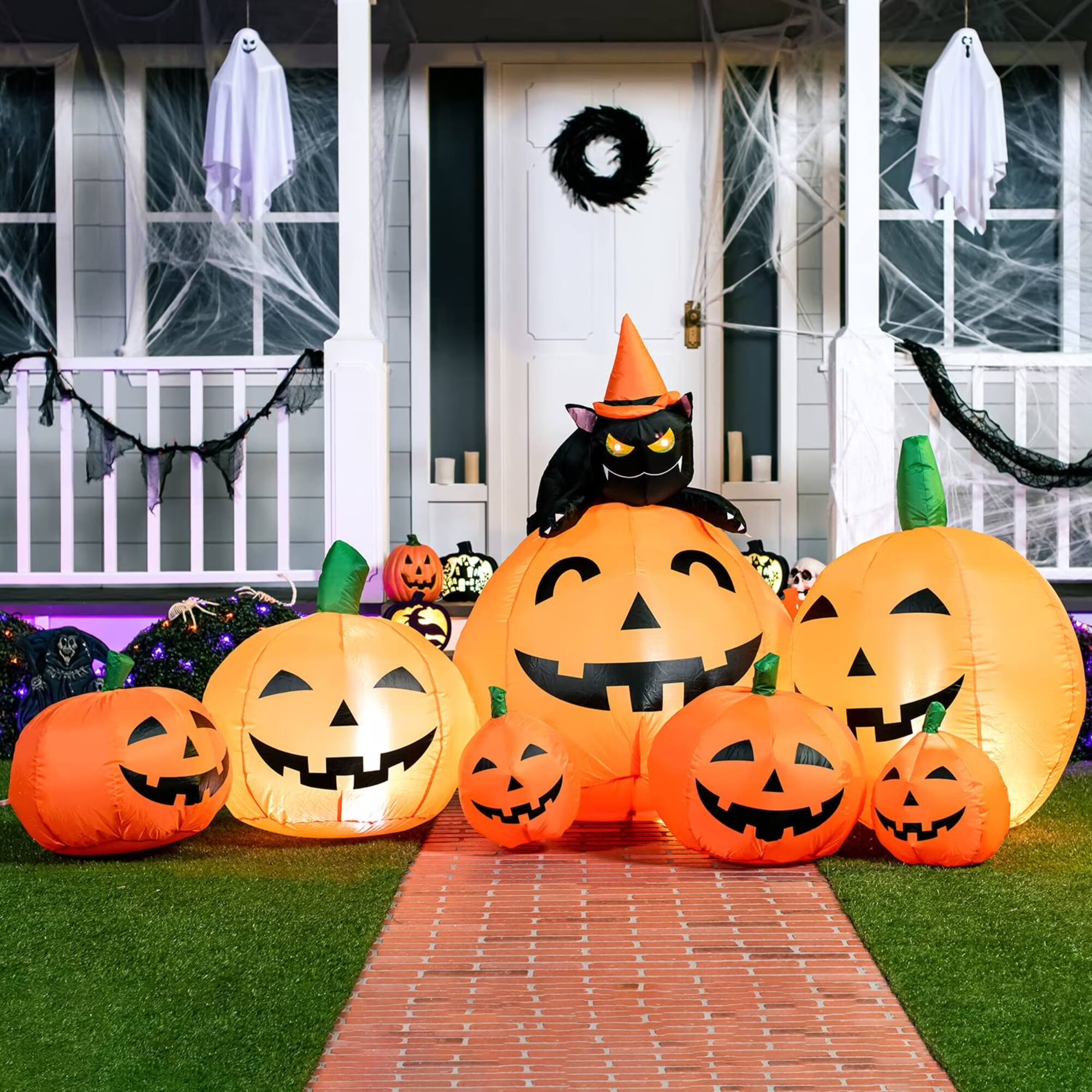 Alt View 3. Joyfy - 7 ft Halloween Inflatable Pumpkin with Witch's Cat Decorations Inflatables with Build-in LED, Outdoor Blow Up Yard Decor - orange.