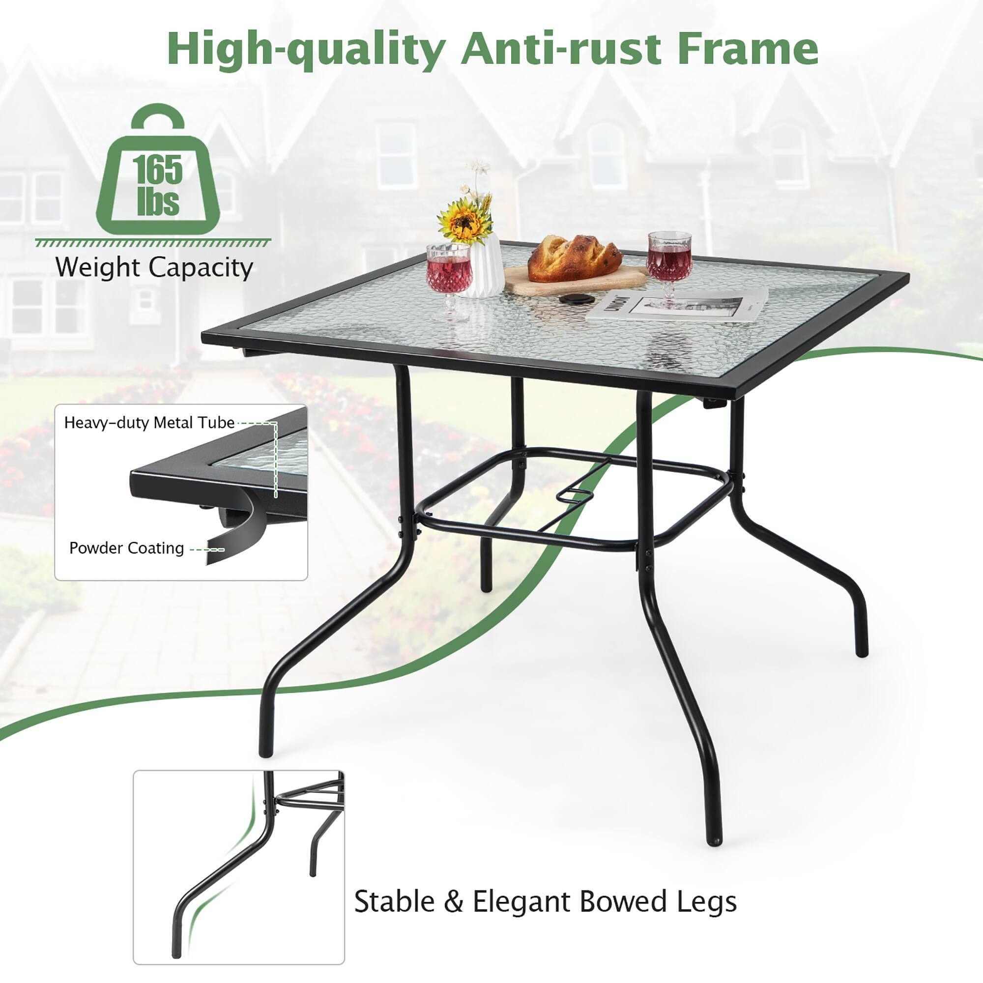 High-quality Anti-rust Frame

165 lbs Weight Capacity

Heavy-duty Metal Tube
Powder Coating

Stable & Elegant Bowed Legs