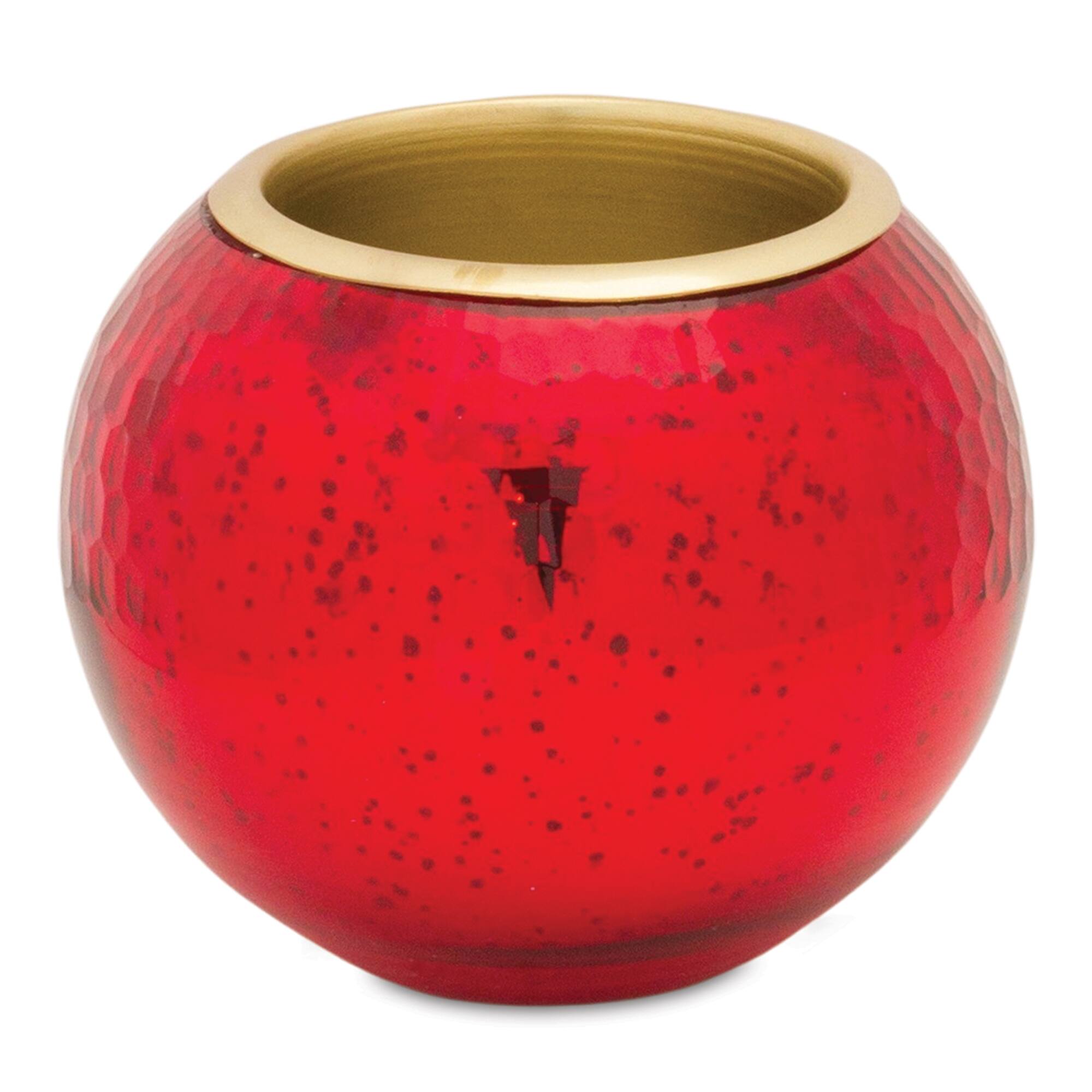Angle. BreeBe - Round Mercury Glass Votive Holder with Metal Insert (Set of 2) - Red, Gold.