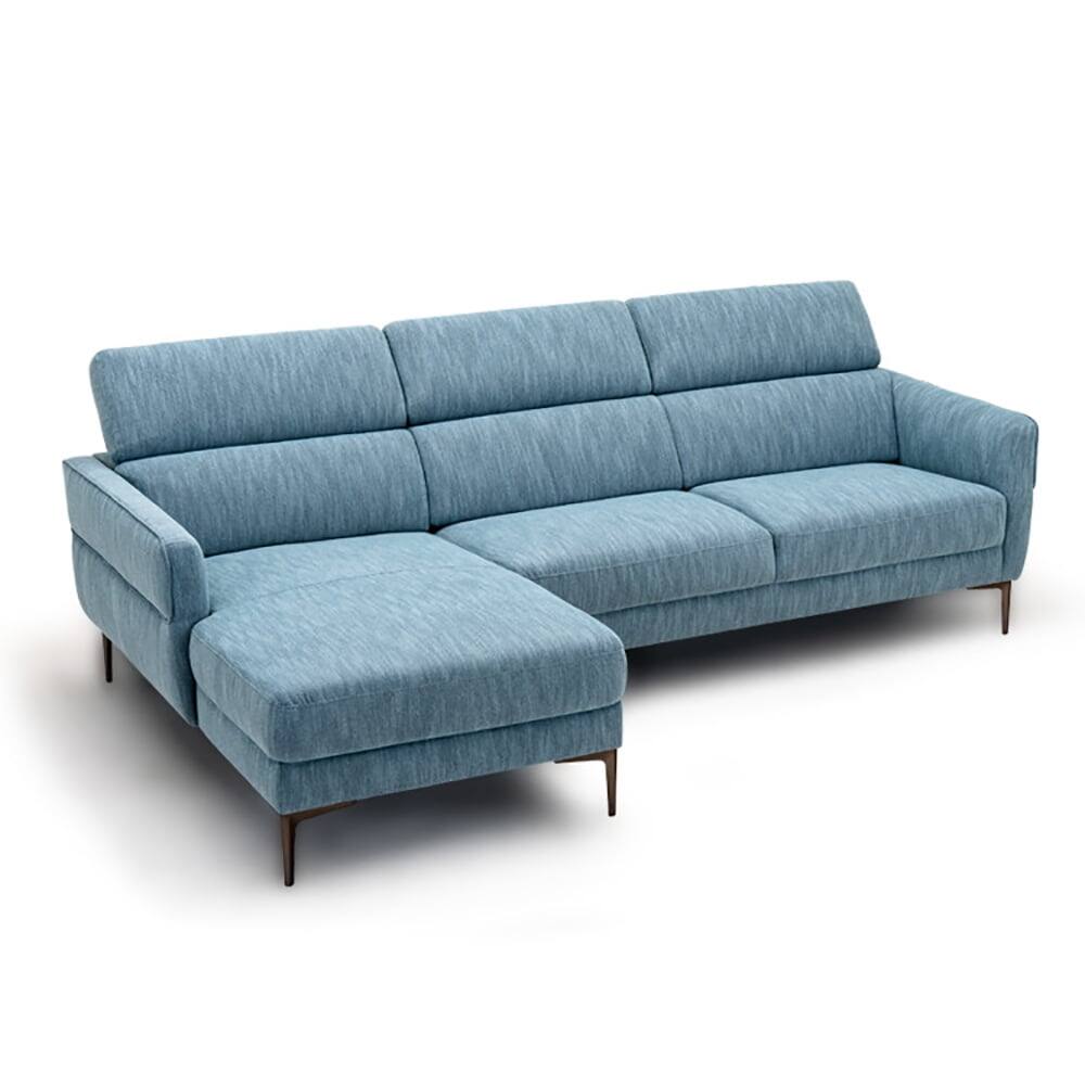 Front. Pefilos - 105 Inch L-Shaped Sofa Couch with 3 Adjustable Headrests-Blue, Blue Fabric Sofa Couch, Ergonomic Backrest, Adjustable - Blue.