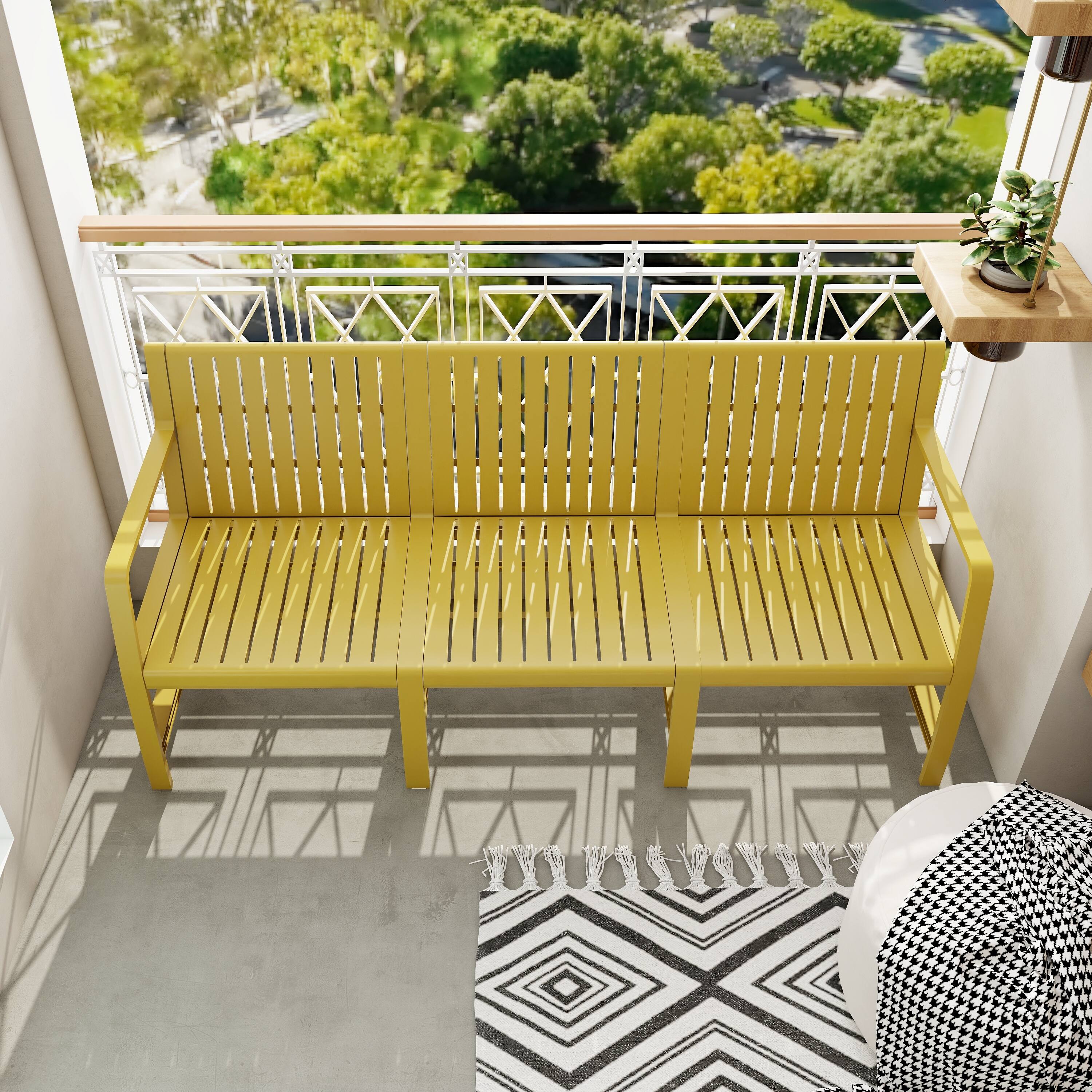 Left. Mondawe - 3-Seater Patio Waterproof PP Material Sofa - Yellow.