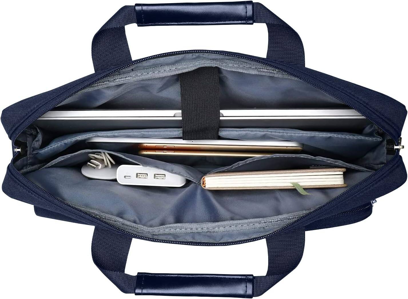 Back. mosiso - Laptop Shoulder Messenger Bag 15–16 inch - Padded Protective Compartment, Front Utility Pockets, Adjustable Strap - Navy Blue.