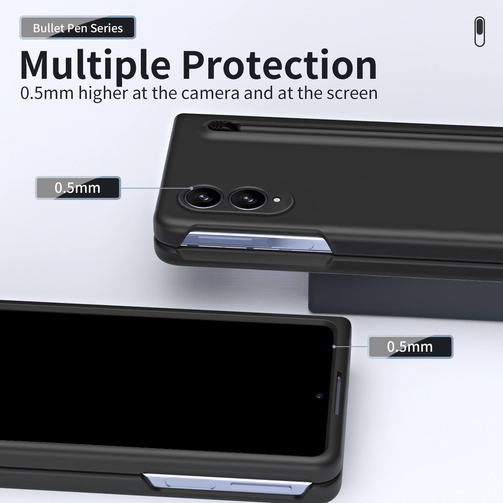 Bullet Pen Series  
Multiple Protection  
0.5mm higher at the camera and at the screen  
0.5mm  
0.5mm