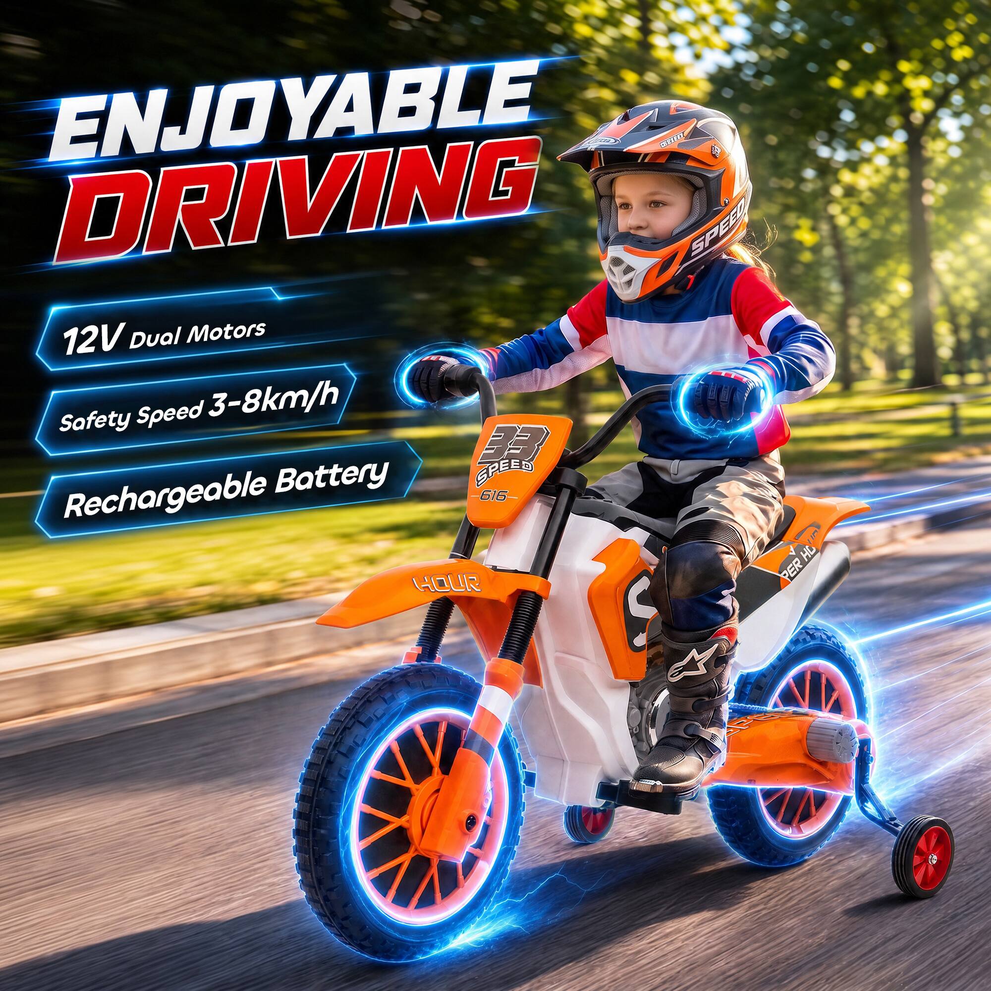 Aosom Kids Motorcycle with Dual Motors, Training Wheels, Rear ...