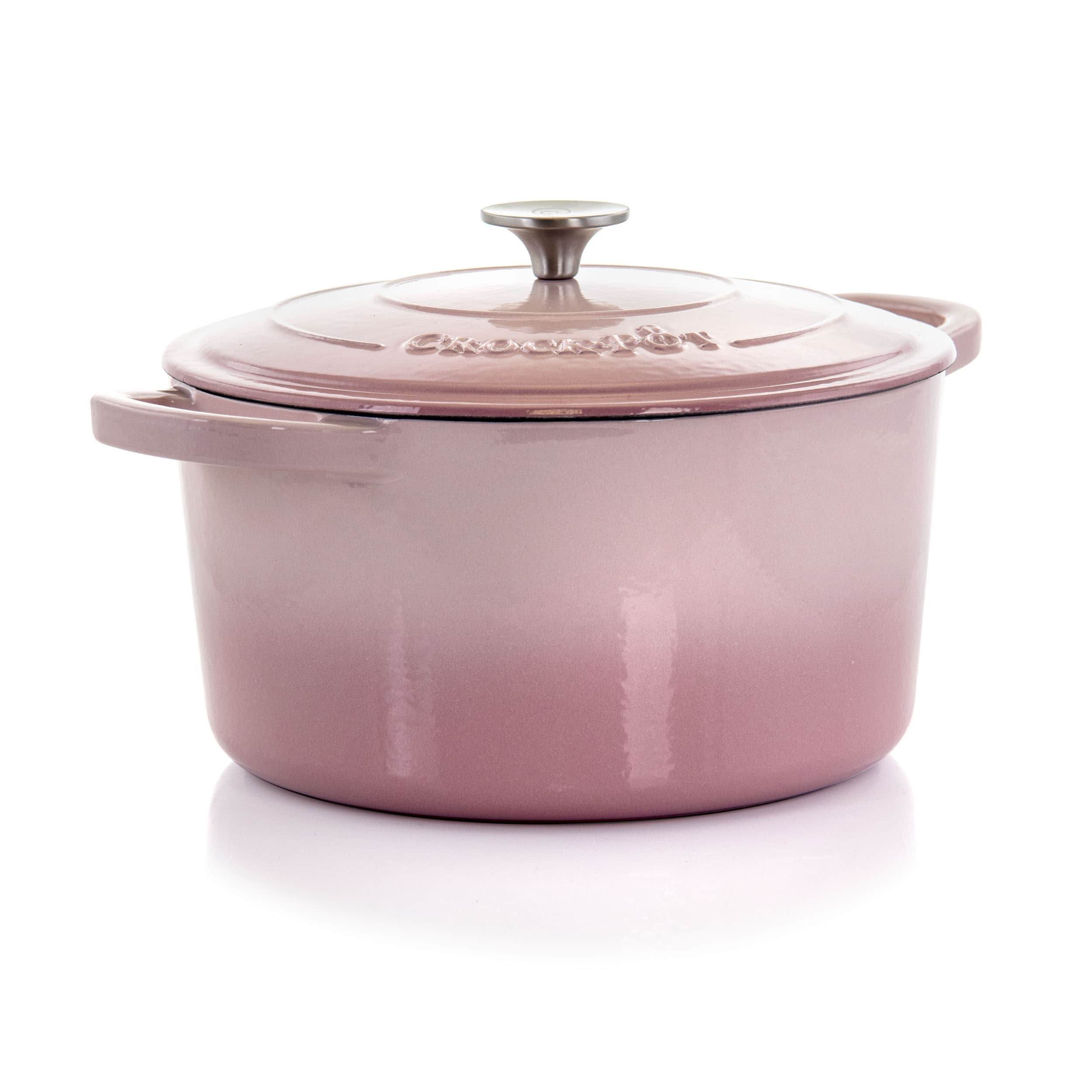 Front. Crockpot - Crock-Pot Artisan 2 Piece 7 Quarts Enamled Cast Iron Dutch Oven in Blush Pink - Blush Pink.