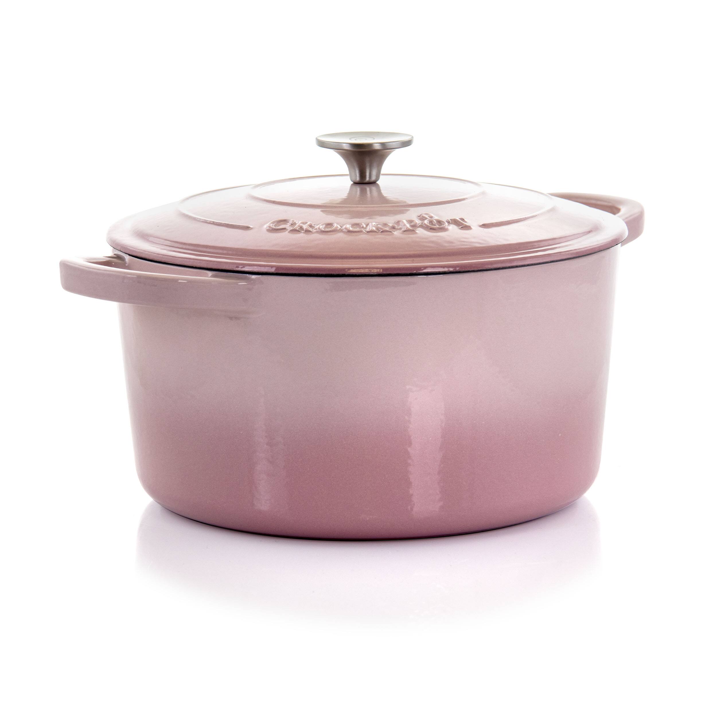 Front. Crockpot - Crock-Pot Artisan 2 Piece 7 Quarts Enamled Cast Iron Dutch Oven in Blush Pink - Blush Pink.