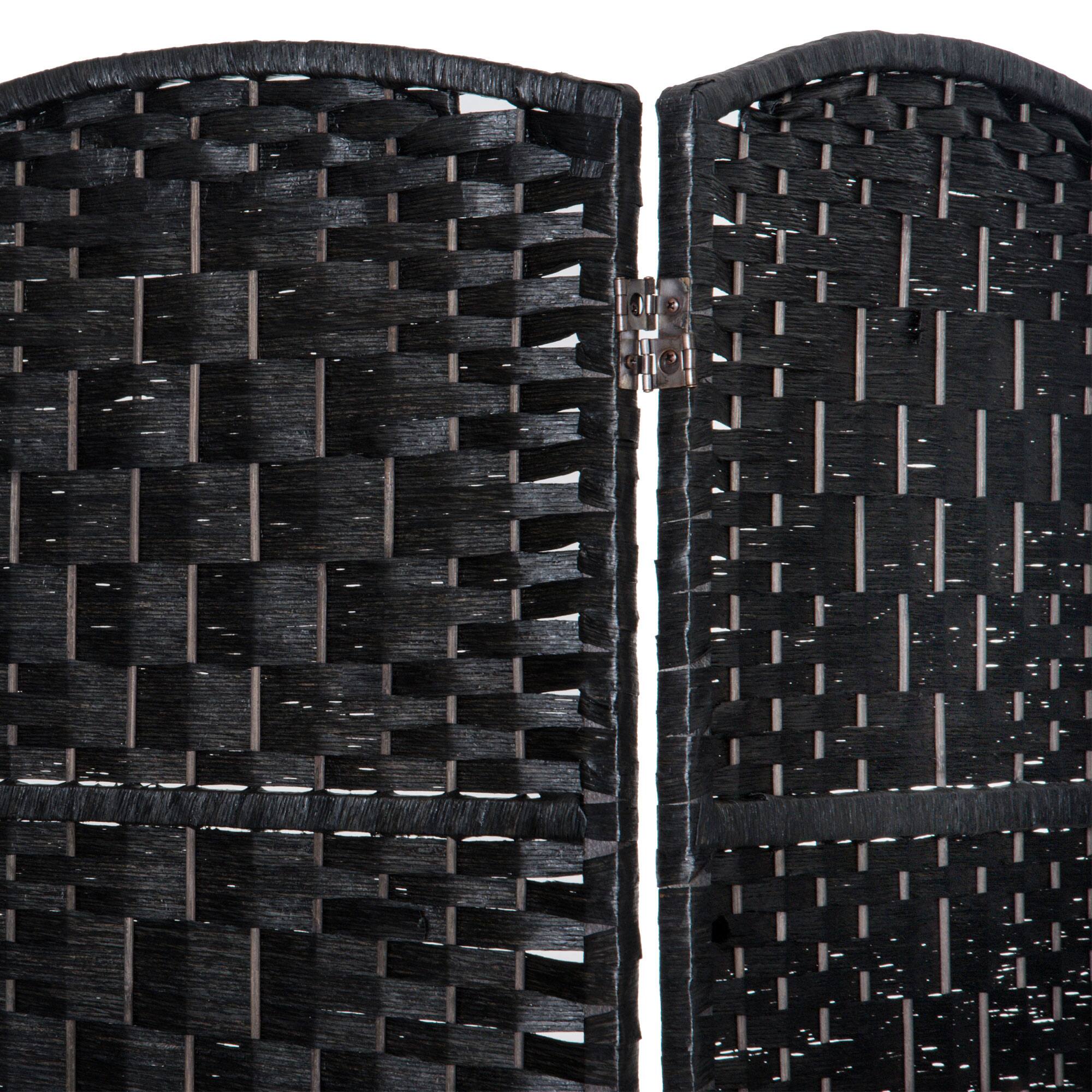 Alt View 6. Homcom - Divider 6 Panel, 6FT Tall Folding Privacy Screen, Freestanding Hand-Woven Partition for Room Separation with 360° Hinges - Black.