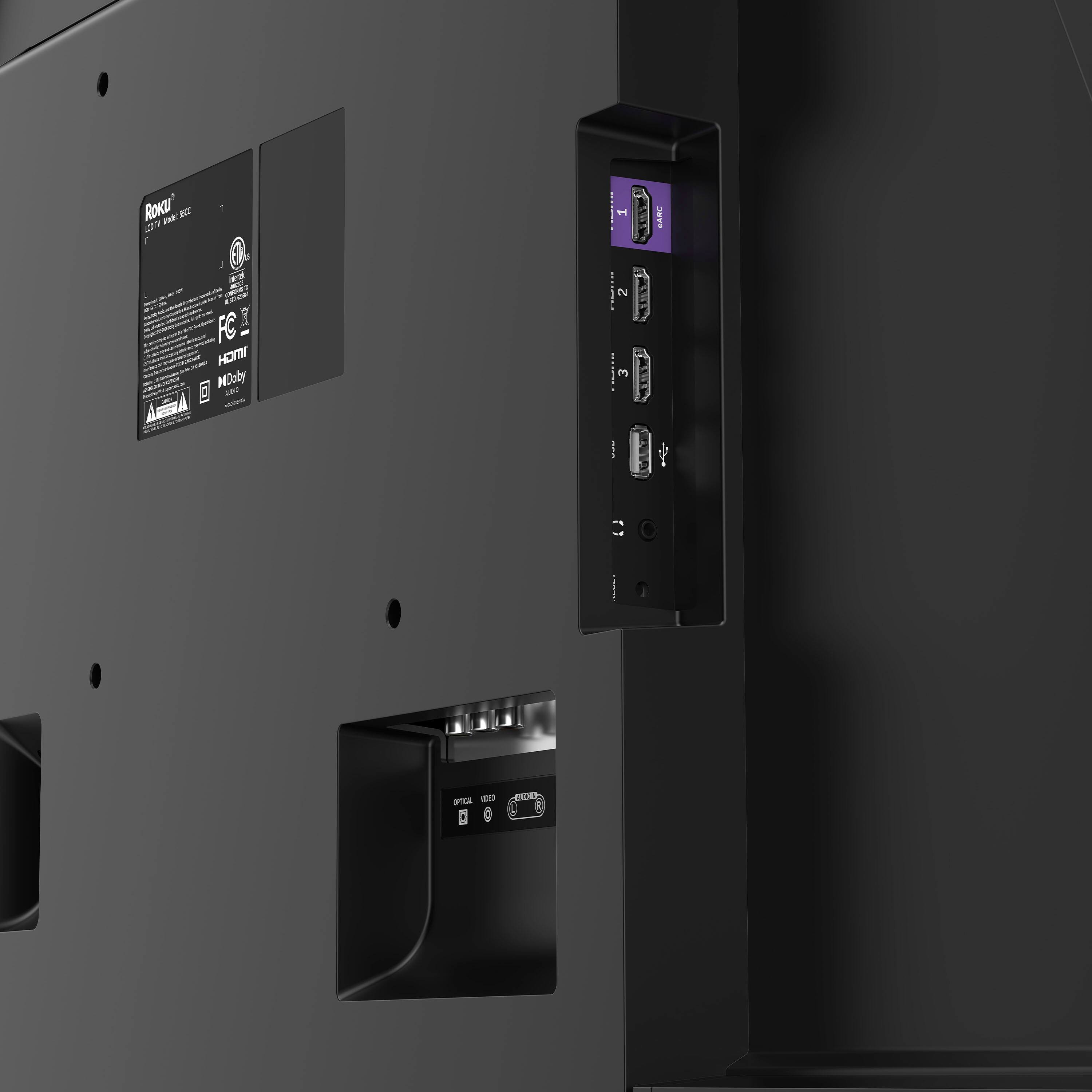 Roku TV Streaming Stick

1. HDMI
2. USB
3. Power

OPTICAL VIDEO
VIDEO
ETHERNET

CE
FCC
NOM