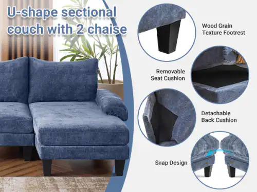 Winado 110" Sectional Couches Chenille Upholstery U Shape 4 Seat Sofa ...