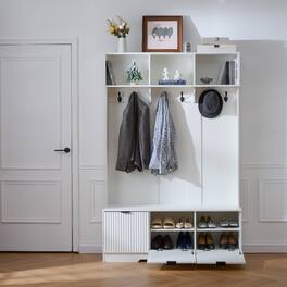 Loheer - 5-in-1 hall tree with bench and entryway shoe storage cabinet, 49.6 inch hallway organizer - White