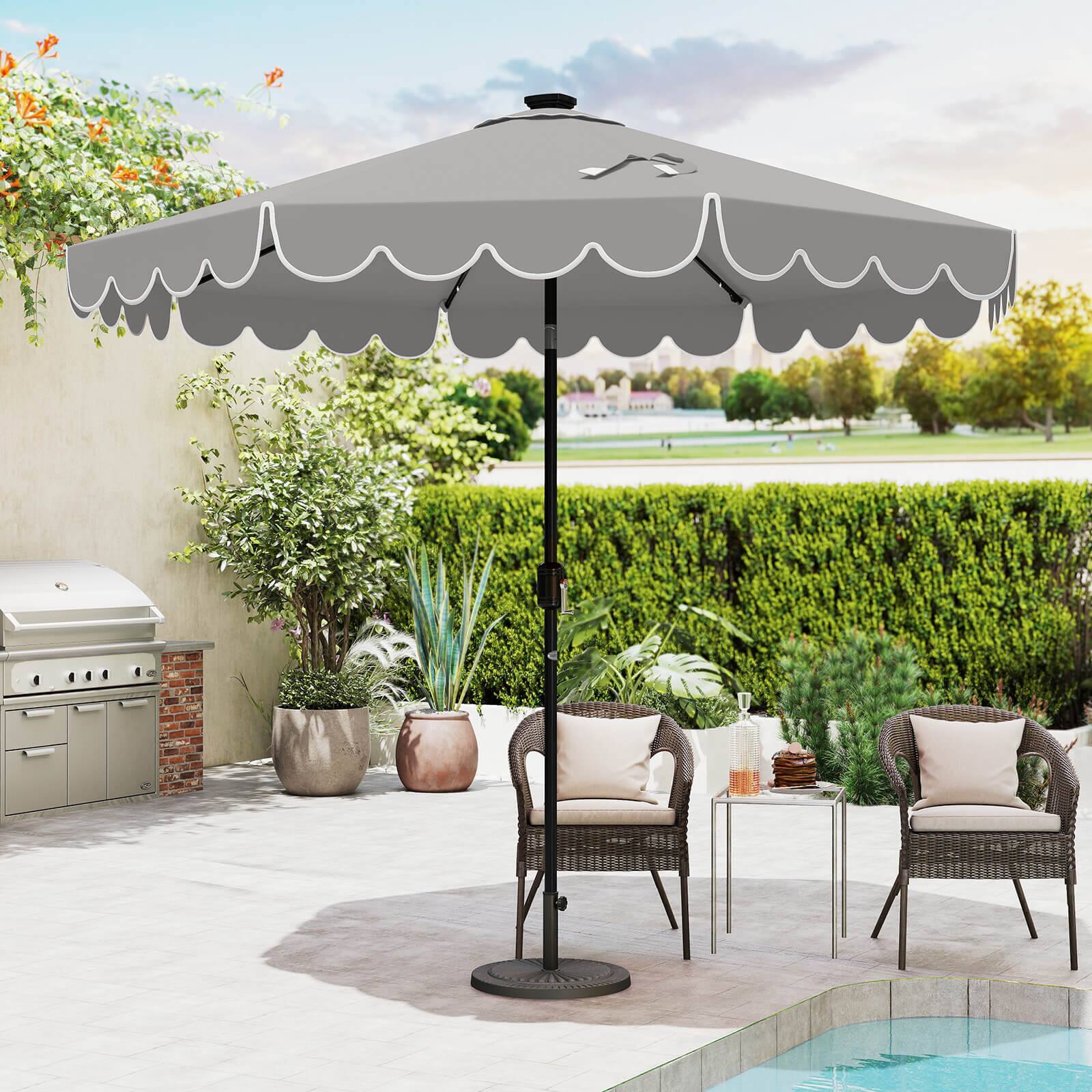 Alt View 3. Costway - Costway 9.3 FT Solar Patio Umbrella Outdoor Market Sunshade with 24 LED Lights, Ruffles - Gray.
