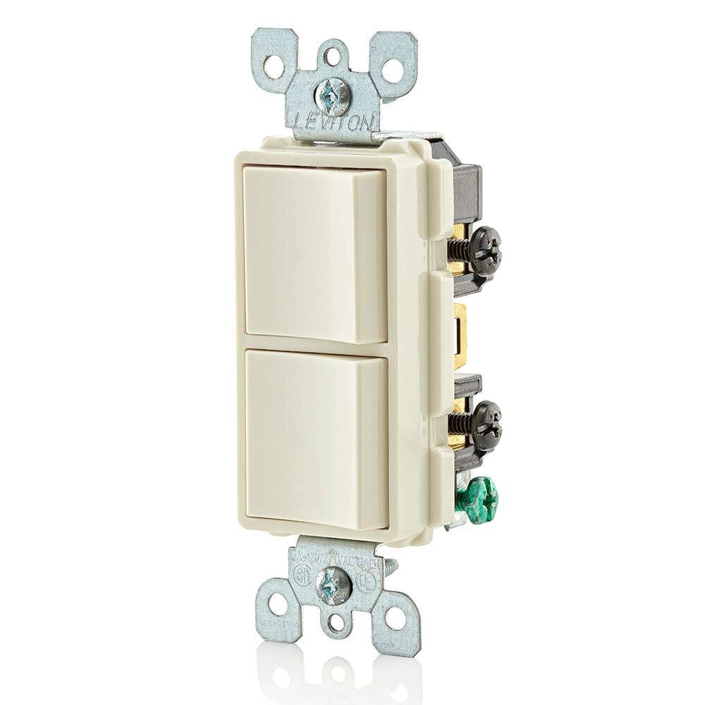Angle. Leviton - 15 Amp 120/277 Volt Decora Single-Pole AC Combination Switch Commercial Grade Grounding 5634-I - Light Almond.