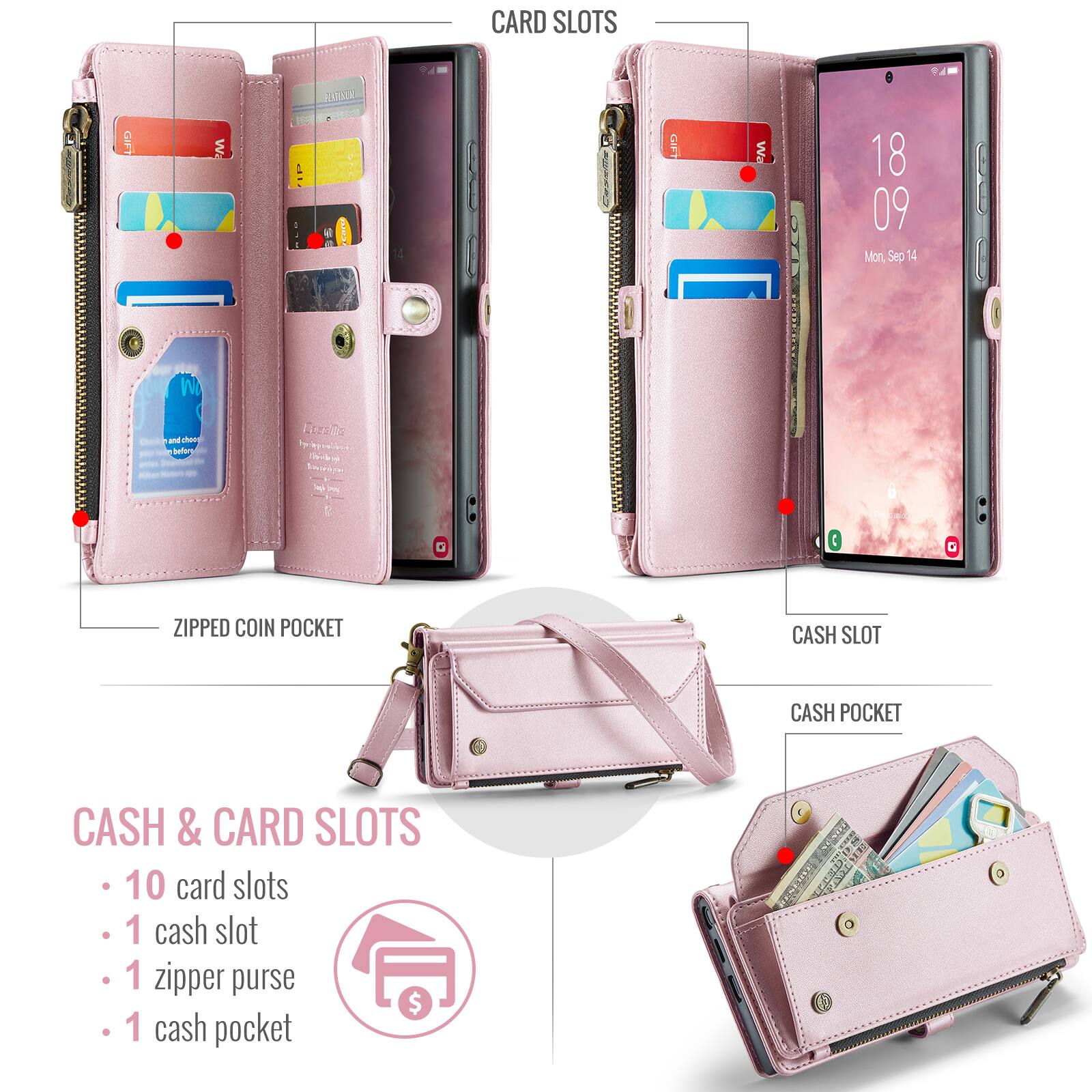 CARD SLOTS GIFT w 1nc LIFO 18 09 Mon, Sep 14 and chorr letey PRIS : ZIPPED COIN POCKET CASH SLOT CASH POCKET CASH & CARD SLOTS 10 card slots 1 cash slot 1 zipper purse $ 1 cash pocket