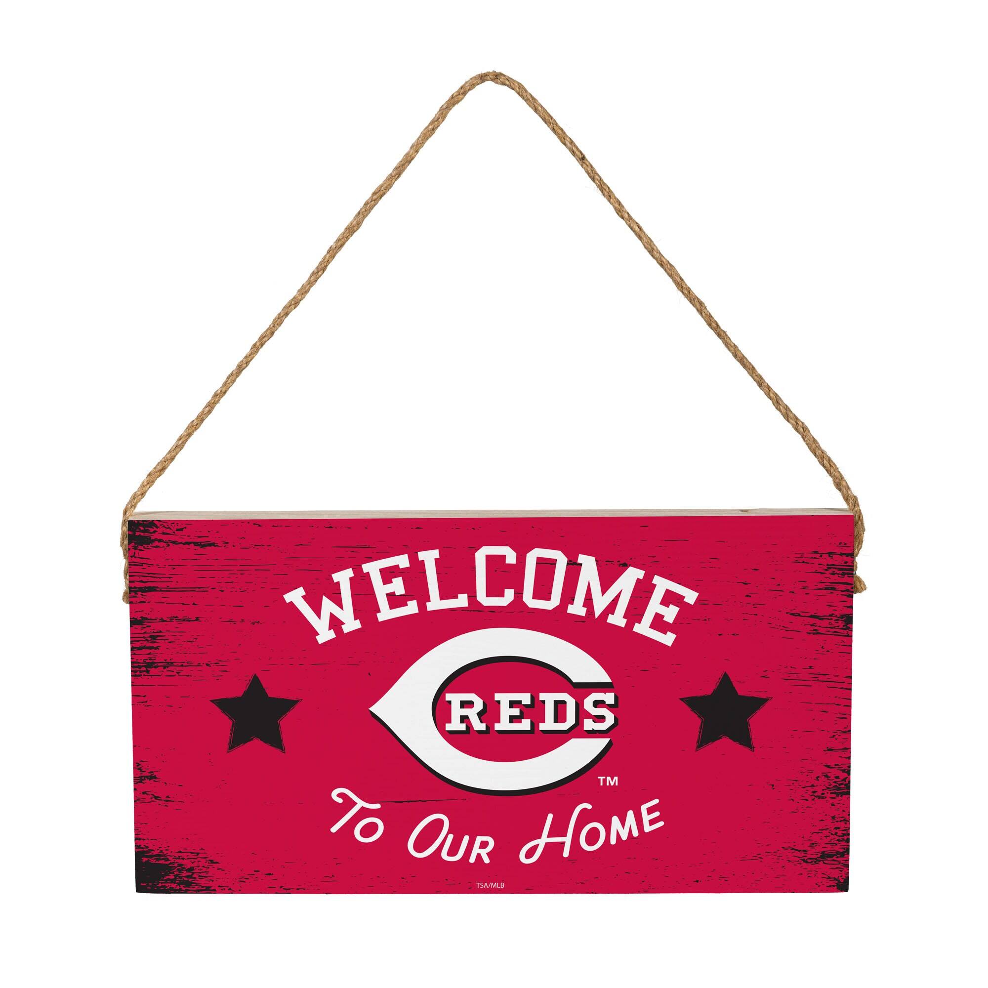 Cincinnati Reds 6" x 11" Welcome Home Wood Wall Sign with Rope Hanger