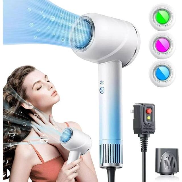 Alt View 2. MOOSOO - High-Speed Blow Dryer With 4 Temps & 3 Speeds, Hair Dryer for Fast Drying - White&Blue.