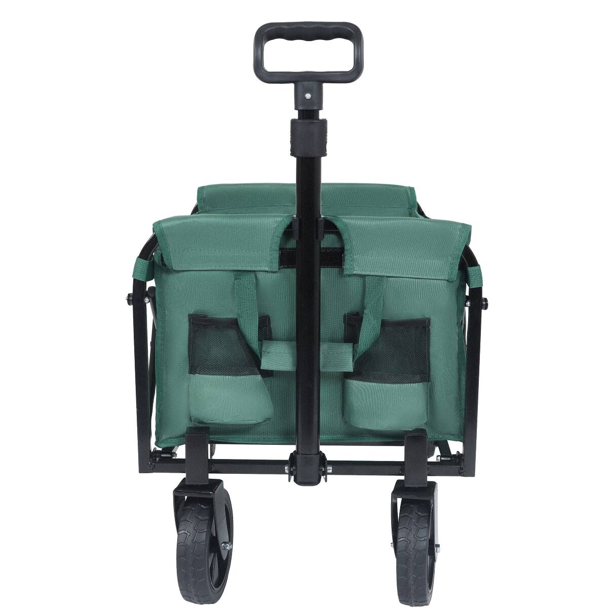 Left. Loheer - Loheer Dual Layer Folding Wagon, Green Steel Utility Cart with Extra Storage for Shopping Camping and Gardening.
