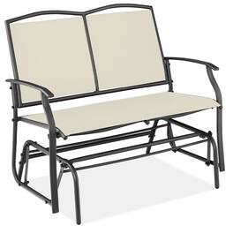 Best Choice Products - 2-Person Outdoor Swing Glider, Steel Patio Loveseat, Bench Rocker w/ Armrests - Ivory/Gray