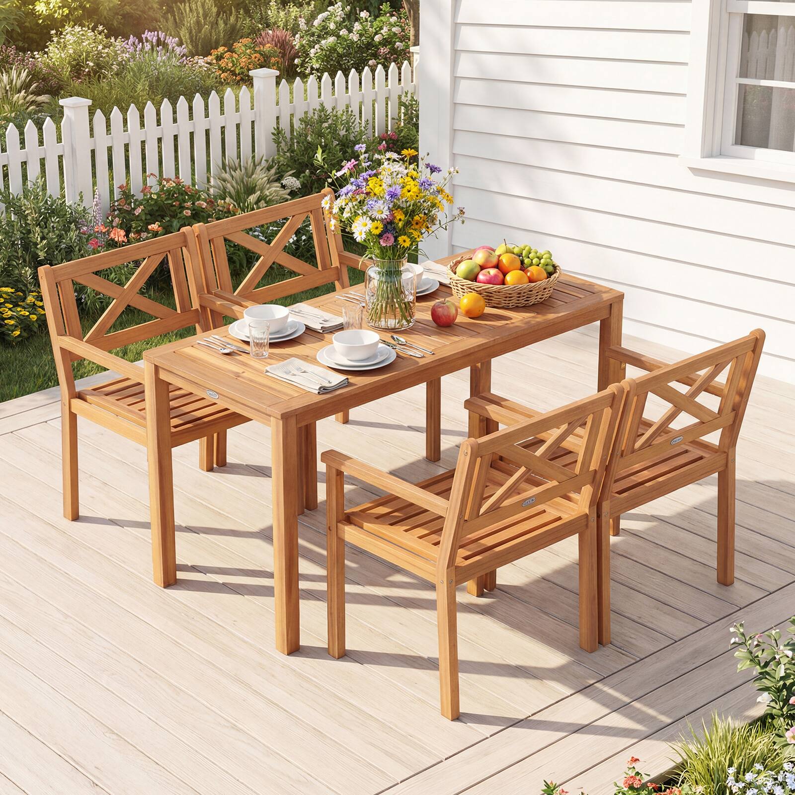 Alt View 1. Costway - Costway Acacia Wood Patio Dining Chairs Set of 4, Outdoor Garden Seating Chairs - Natural.