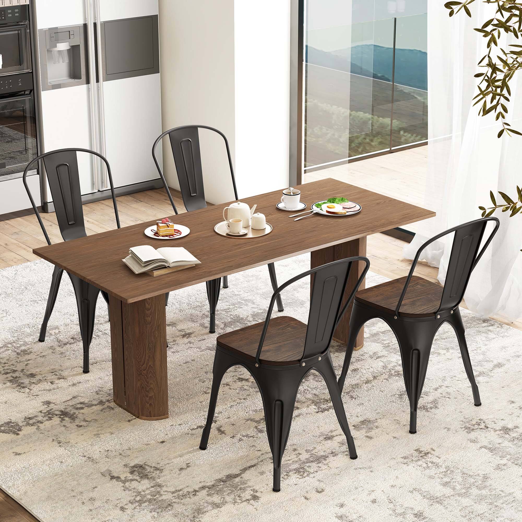 Alt View 4. Gymax - Gymax Tolix Style Metal Dining Chairs Set of 4 w/ Wood Seat & Removable Backrest Black - Black.