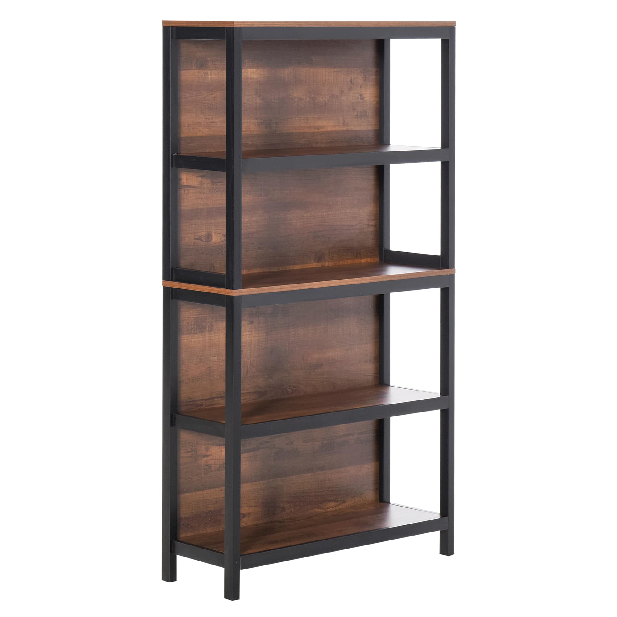 Front. Homcom - Shelves for Storage, 4 Tier Bookshelf Utility Organizer with Back Support and Anti-Topple Design - Black/Walnut.