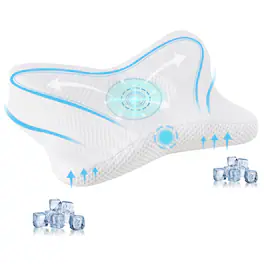 Bestier - Cervical Memory Foam Pillow, Cooling Ergonomic Dual Height Orthopedic Support Contour Pillow - White