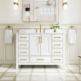 WELLFOR - 48 in Bathroom Vanity with Sink, Freestanding Solid Wood Bathroom Cabinet with 2 Soft-Close Doors& 9 Soft-Close Drawers - White