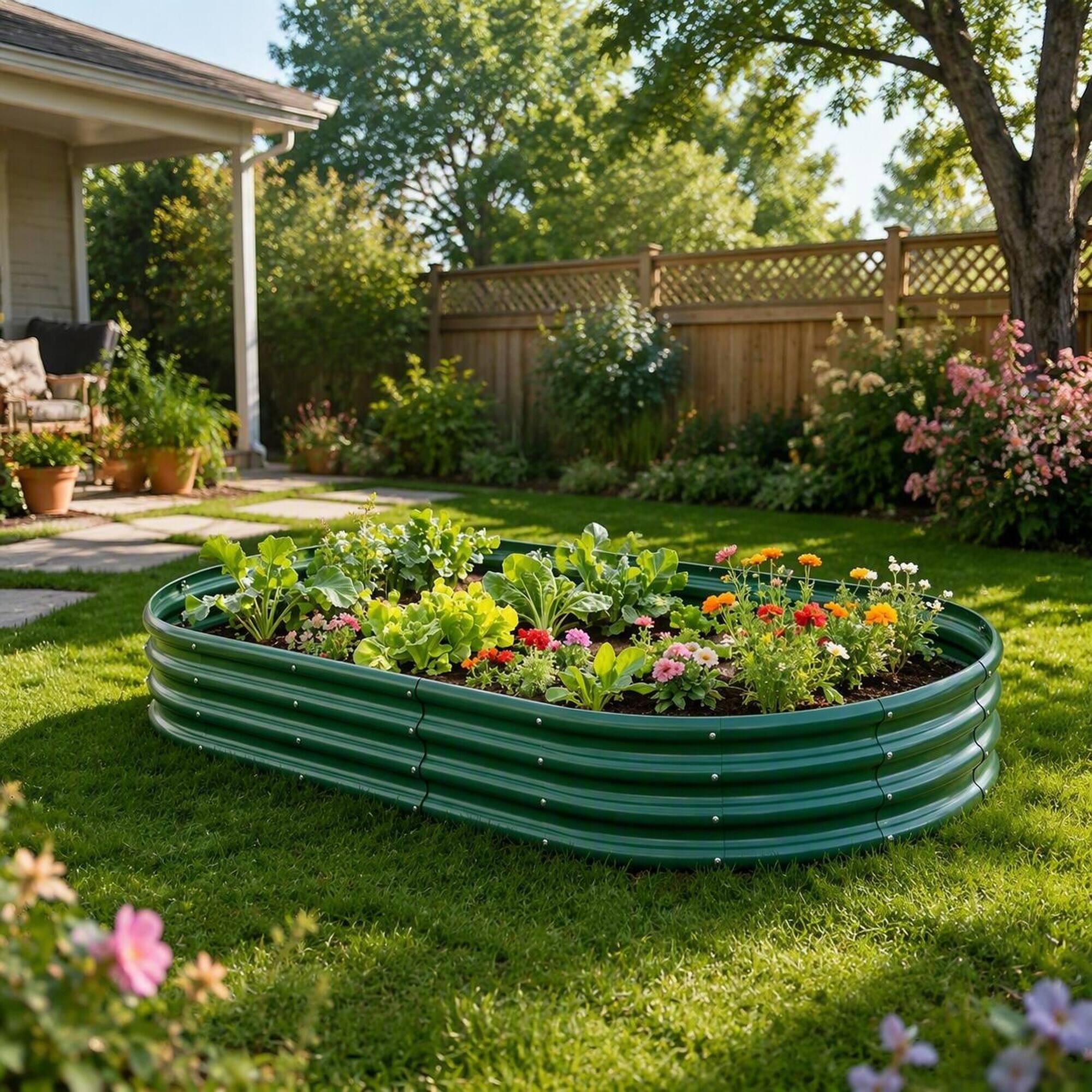Alt View 2. RYHNUYNE - Galvanized Raised Garden Bed 8x4x1ft Heavy Duty Metal Planter Box for Vegetables Herbs Flowers, Rust Proof Outdoor - Green.
