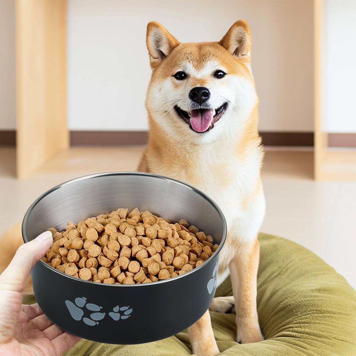 Alt View 3. Supet - Cartoon Footprint Stainless Steel Dog Bowl - Black.