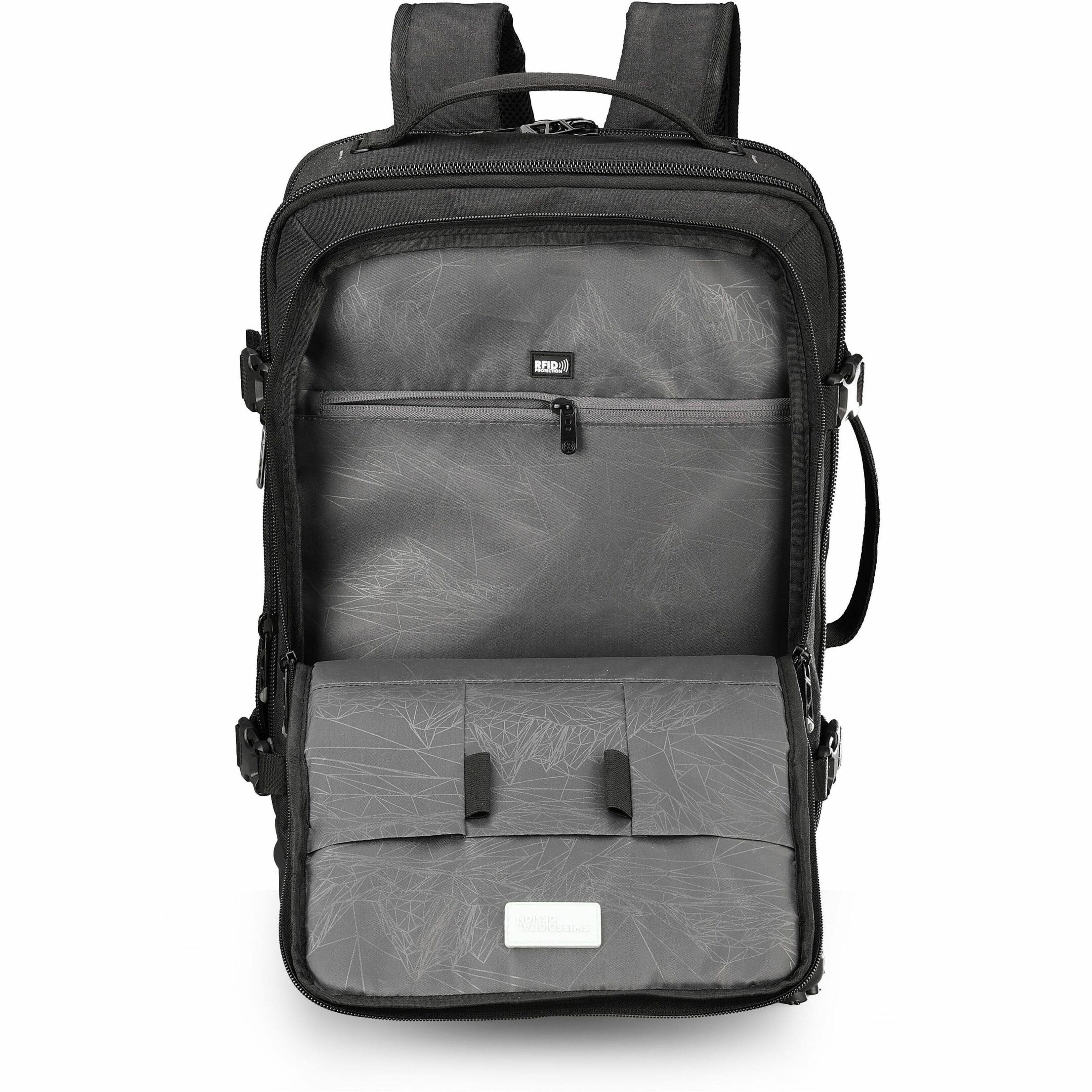 Alt View 26. Swissdigital Design - BERG PRO TSA-Friendly Backpack With USB Charging Port  RFID Protection and Fits Up to 17″ Laptop - Black.
