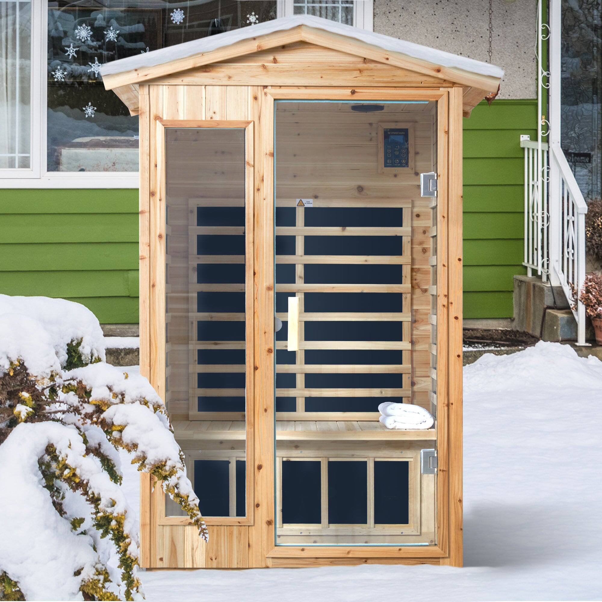 Alt View 2. Boyel Living - Two Person Outdoor Infrared Sauna Room with LCD Control and Bluetooth Audio - Natural.