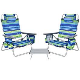 Costway - 2-Pack Folding Backpack Beach Chair Table Set 5-Position Outdoor Reclining Chair - Multicolor
