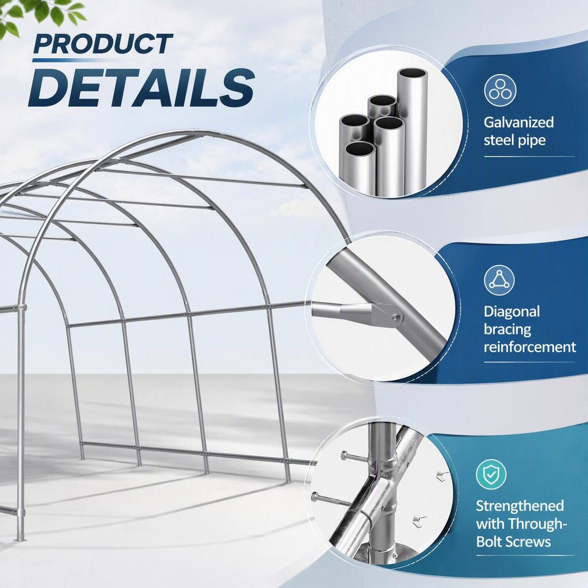 PRODUCT DETAILS

- Galvanized steel pipe
- Diagonal bracing reinforcement
- Strengthened with Through-Bolt Screws
