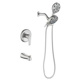 Boyel Living - Shower Set with Pressure Balance Valve 6 Function Dual Shower Heads and Tub Spout - Brushed Nickel